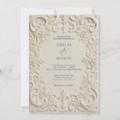 Foto-Monogramm mit geprägter barocker Hochzeitsein Einladung (Rückseite)