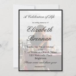 Foto-Monogramm zur Beerdigung Elegantes Schwarzes  Einladung