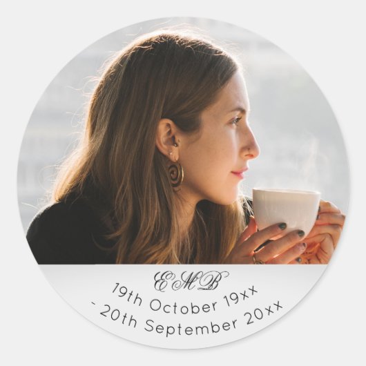 Foto-Monogramm zur Beerdigung Runder Aufkleber (Vorderseite)