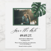 Foto Monstera Tropical Palm Leaf Save the Date Weinetikett (Einzelnes Label)