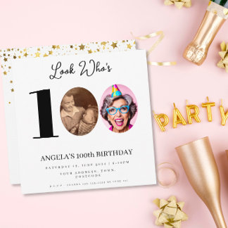 Foto Montage Geburtstagsparty 100 Jahre alt Einladung