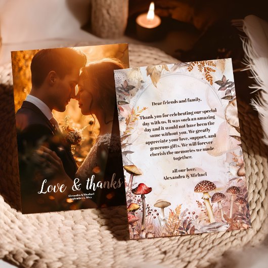 Foto Mushroom Toadstool Bezaubernde Waldhochzeit Dankeskarte