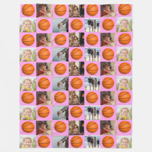 Foto-Muster der Basketball-Familie - Muster rosa Fleecedecke