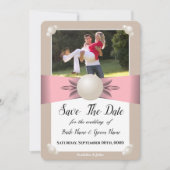 Foto "Mute Blush & Tan Pearl Ribbon" Save the Date Einladung (Vorderseite)