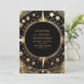 Foto Mystical Black Gold Celestial Galaxy Hochzeit Einladung (Stehend Vorderseite)