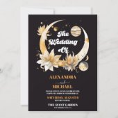 Foto Mystical Black Gold Celestial Stars Hochzeit Einladung (Vorderseite)
