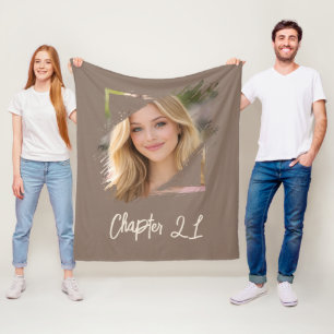 Foto Name 21. Geburtstag Kapitel 21 Mocca braun Fleecedecke