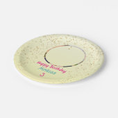 Foto/Name/Alter Glückwunsch B'day, Gold Stars Yel Pappteller (Schrägansicht)