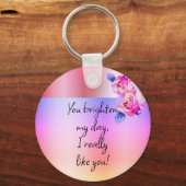 Foto Name Aquarellfarbe Rosa Blume Rose Schlüsselanhänger (Rückseite)