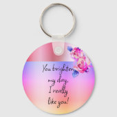 Foto Name Aquarellfarbe Rosa Blume Rose Schlüsselanhänger (Rückseite)