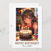 *FOTO NAME Birthday Cake ANIME Young Girl Einladung (Vorne/Hinten)