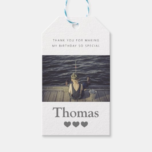 Foto Name Birthday Party Herzlichen Dank Geschenkanhänger (Vorderseite)