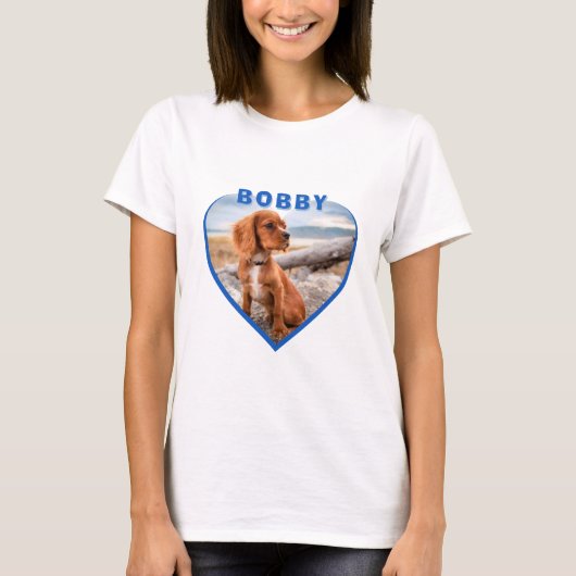 Foto Name Blue Heart Dog Besitzer T - Shirt (Vorderseite)