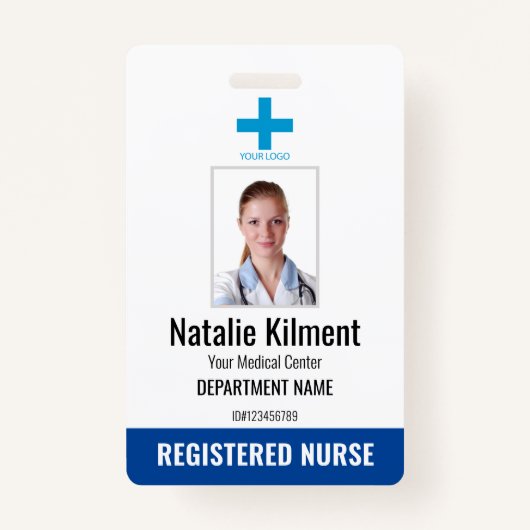 Foto Name des Krankenhauses Blau und Weiß Ausweis (Vorderseite)