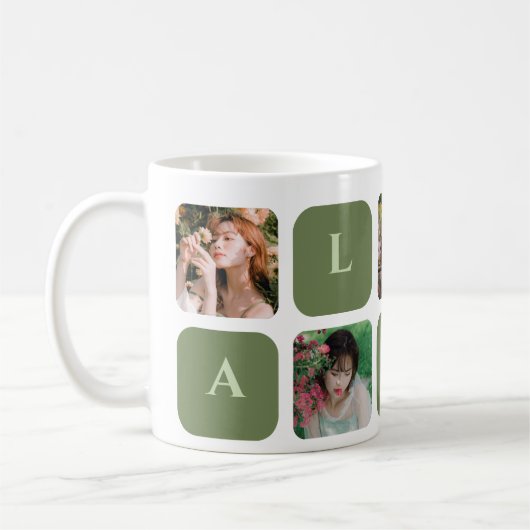 Foto Name des modernen Collage Green Pastel Kaffeetasse (Links)