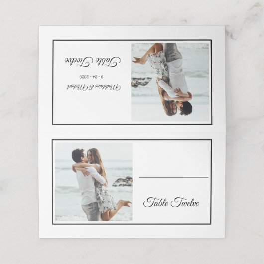 Foto Name Elegant Hochzeit Tischnummer Platzkarte (Außenseite Aufgefaltet)