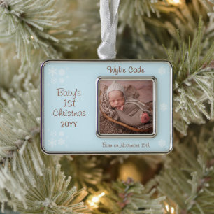 Foto Name Geburtsdatum Kindermädchen erster 1. Rahmen-Ornament Silber