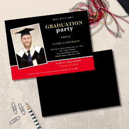 Foto Name Gold Black Red Grad Party Einladung