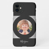 Foto/Name Ihres Kindes, schwarzer Circle Silver, S iPhone Hülle (Rückseite)