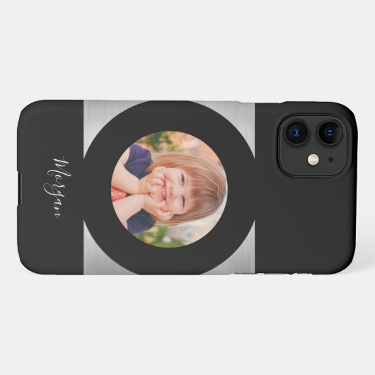 Foto/Name Ihres Kindes, schwarzer Circle Silver, S iPhone Hülle (Rückseite (Horizontal))