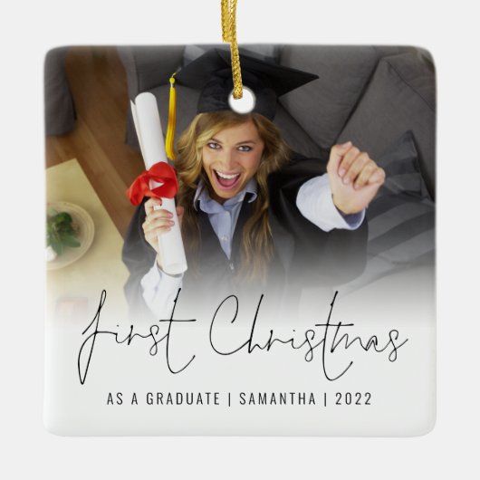 Foto Name Jahr erste Weihnachtsfeier als Absolvent Keramikornament (Vorderseite)