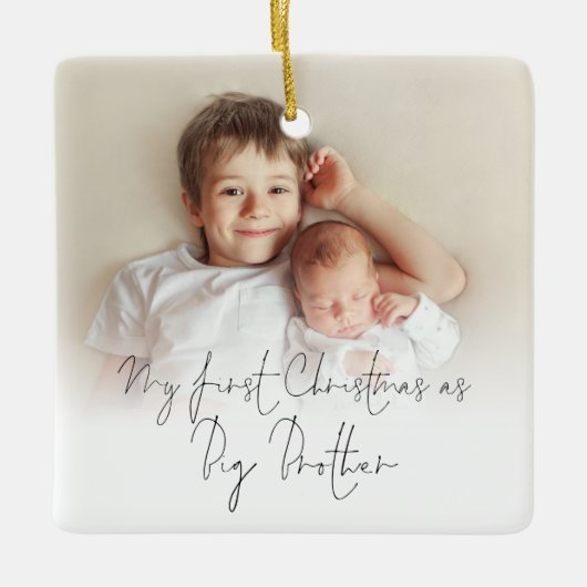 Foto Name Jahr Erste Weihnachtsfeier Groß-Cerami Keramikornament (Vorderseite)