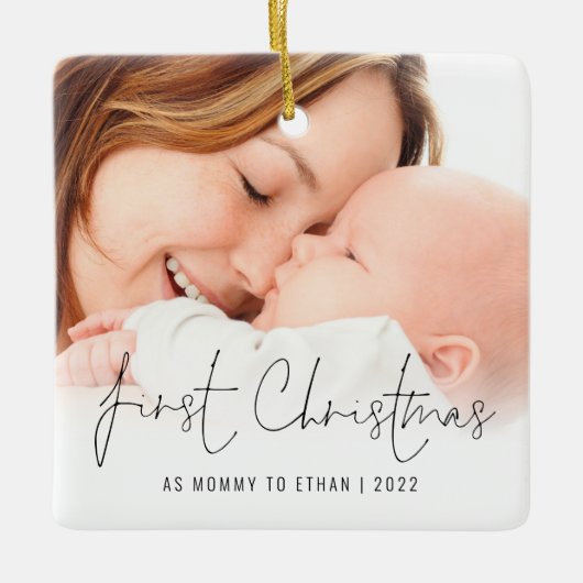 Foto Name Jahr Weihnachten als Mama Keramikornament (Vorderseite)