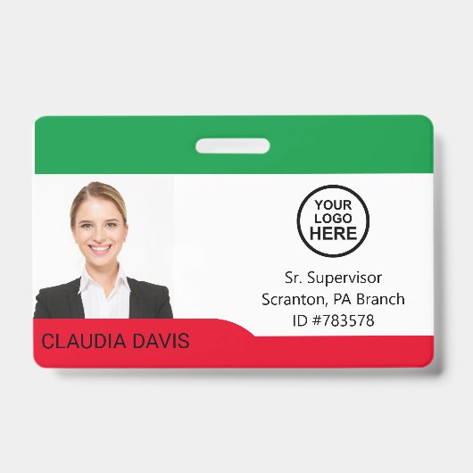 Foto, Name, Logo, Abzeichen Ausweis (Vorderseite)