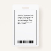 Foto Name Logo Bar Code ID Moderne Ausweis (Rückseite)