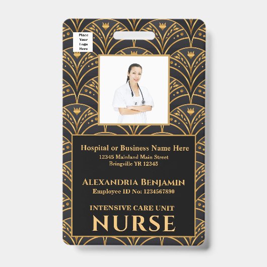 Foto Name Logo-Bar-Code-Krankenhaus Ausweis (Vorderseite)