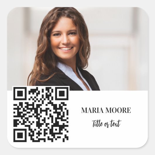 Foto Name Markenfarbe QR Code Geschäft Quadratischer Aufkleber (Vorderseite)