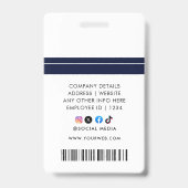 Foto Name Mitarbeiter-ID-Abzeichen | Navy White Ausweis (Rückseite)