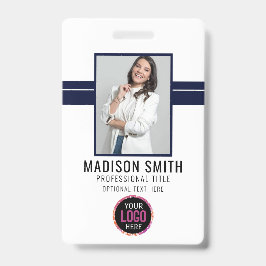 Foto Name Mitarbeiter-ID-Abzeichen | Navy White Ausweis
