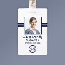 Foto Name Mitarbeiter-ID-Abzeichen | Navy White