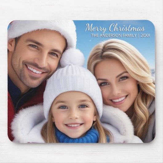 Foto Name(n) Jahr Custom Modern Merry Christmas Mousepad (Vorne)