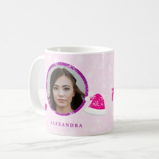 Foto Name personalisiert rosa Weihnachtsfamilie Kaffeetasse (Vorderseite Links)