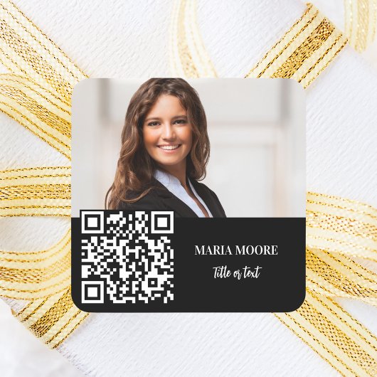 Foto Name QR Code Schwarz-weißes Geschäft Quadratischer Aufkleber