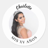 Foto Name Quinceanera Runder Aufkleber (Vorderseite)