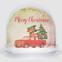 Foto Name Red Truck Merry Retro Weihnachten