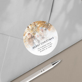 Foto Name Rücksendeadresse Frohe Weihnachten Runder Aufkleber