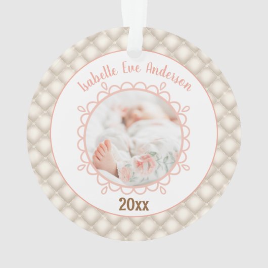 Foto Name Text Baby Girl Erste Weihnachtsakrylus Ornament (Rückseite)