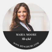 Foto Name Text Kontaktinformationen Schwarz-weißes Runder Aufkleber (Vorderseite)