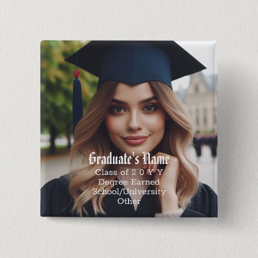 Foto, Name und Klassenjahr des personalisierten Ab Button (Vorderseite)