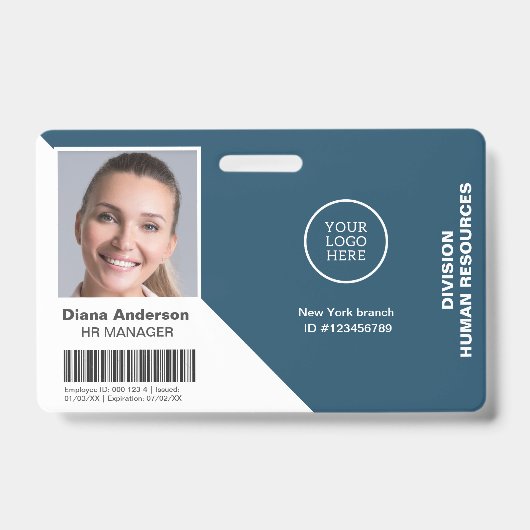 Foto Name Unternehmen Logo Barcode Sicherheit Ausweis (Vorderseite)
