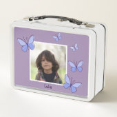 Foto Name Violet & Blue Butterfly Flutter Metall Brotdose (Rückseite)