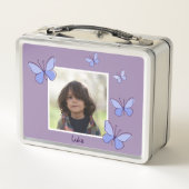 Foto Name Violet & Blue Butterfly Flutter Metall Brotdose (Rückseite)