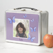 Foto Name Violet & Blue Butterfly Flutter Metall Brotdose (Beispiel)