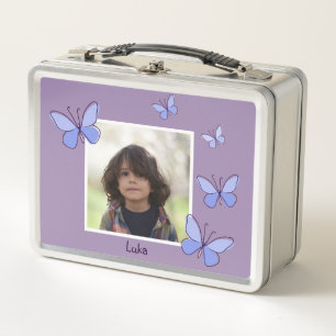 Foto Name Violet & Blue Butterfly Flutter Metall Brotdose
