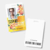 Foto Name Vorlage Gelbe Orange-Blume Rose Ausweis (Vorder- & Rückseite)