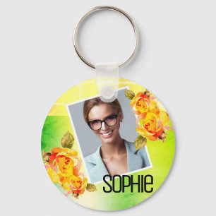 Foto Name Wasserfarbe Blumengrün Blume Rose Schlüsselanhänger